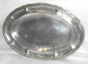 Antique 900 Silver Turkish Hammered Scalloped Edge Oval Serving Tray 330g
