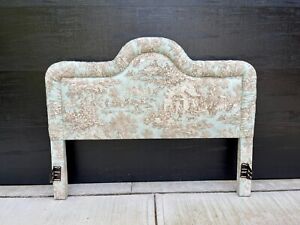 Vintage Custom Kravet Lutece Lagoon French Toile Cottage Queen Bed Headboard