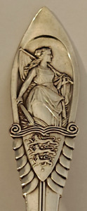 Antique Denmark Sterling Silver Art Nouveau Figural Woman Sword Flag 7 5 Spoon