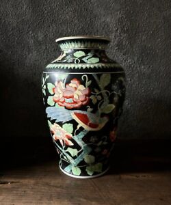 Arita Ware Vase Flowers And Birds Pottery Antique Ornament Vintage Art Japan