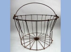 Antique Victorian Handmade Wire Gathering Egg Basket Chicken Wire Primitive Aafa