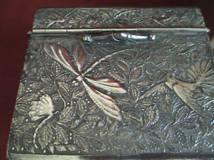 Unique Victorian Era Quadruple Silverplate Dragonfly Velvet Lined Box