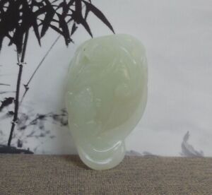 Chinese Old Hand Carved Lotus Natural White Nephrite Jade Pendant