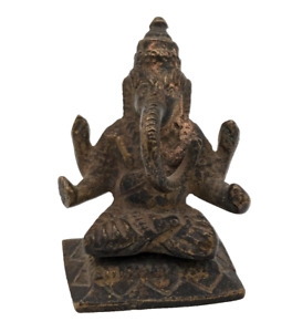 Antique Vintage Brass Hand Crafted Hindu God Ganesha Miniature Figure Statue