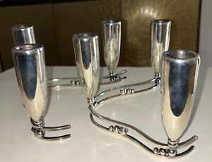 Pair Vintage Modernist Mexican Tango Aceves Sterling Silver 6 Candelabra Blossom