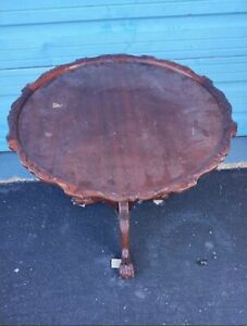 Vintage Antique Mahogany Chippendale Tilt Top Piecrust Coffee Accent Side Table