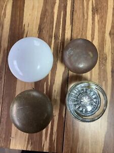Lot Of 4 Antique Door Knobs 2 Brass 1 Glass And 1 Porcelain