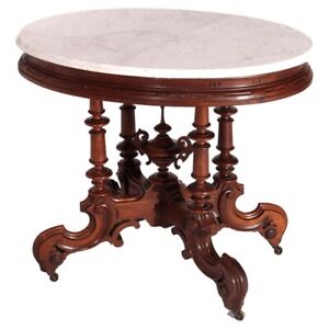 Antique Victorian Brooks Brothers Walnut Marble Parlor Table Circa 1890