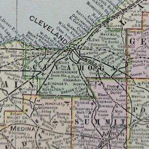 Vintage 1901 Ohio Map 14 X22 Old Antique Original Columbus Cincinnati Cleveland