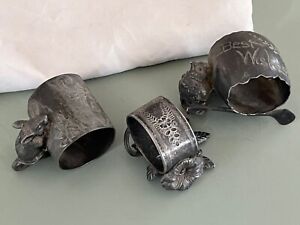 3 Victorian Silver Figural Napkin Rings Mouse Bird Flower Rogers Bros 