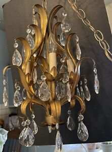 Antique Italian Tole Chandelier Hollywood Regency Style Swag Light