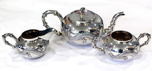 Antique Chinese Export Solid Silver Dragon Tea Set
