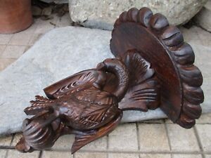 Vintage Large Wooden Corbel Wall Shelf Bracket Art Wood Hand Carved Griffon Bird