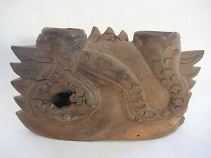 Vintage Hand Carved Chinese Wooden Dragon Hanging Bell 11 W X 6 1 2 H