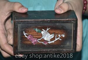 5 4 Rare Old Chinese Ebony Wood Dynasty Fengshui Bird Pattern Jewelry Box