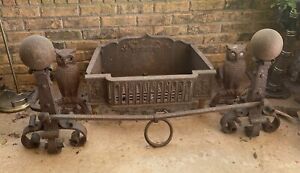 Antique Cast Iron Fireplace Andirons For Extra Large Fireplace With Log Guard