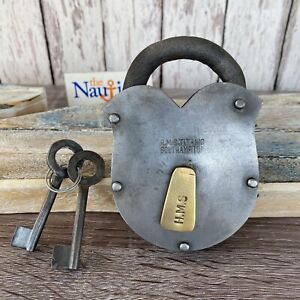 Old Style Iron Lock And Keys W Brass Keyhole Cover Silver Rms Titanic Large