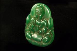 Old Carved Deep Green Jade Quan Yin Kwan Yin Pendant Amulet Lt