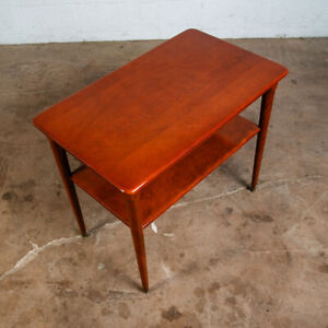 Mid Century Modern End Side Table W Shelf Mahogany Wood Danish Rectangular Mcm