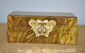 6 Old Chinese Golden Nanmu Butterfly Lock Jewelry Box Storage Box Container