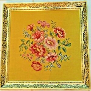 Vintage Multicolor Floral Needlepoint Tapestry Picture 25 X 25 X 2 