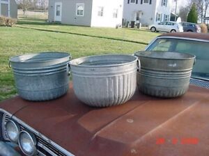 Lot Of 3 Vintage Antique Primitive Ribbed Aluminum Galvanized Farm Wash Tubs