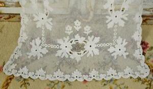 Divine Long Antique French Cornely Lace Applique Embroidered Curtain Drape