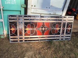 Beautiful Large Antique Leaded Stain Glass Panel 32 X 76 
