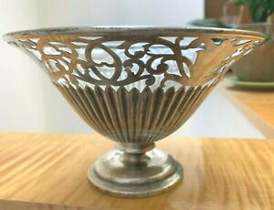 Antique Vintage Hand Engraved Pierced Sterling Footed Bowl