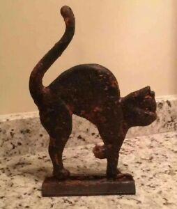 Vintage Cast Iron Arched Cat Door Stop 8 Wide X 11 Tall