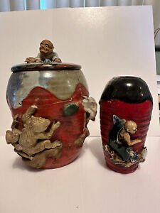 Sumida Gaway Vase By Inoue Ryosai And As Is Repaired Jar By Ban Ni W Lid