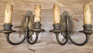 A Pair Of Antique Brass Double Bulb Wall Sconces To Restore