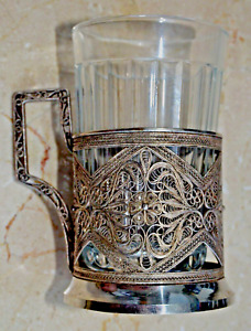  Russian Soviet Silver Tea Glass Holder Filigree Art Cup Chalice Kovsh Bowl Egg