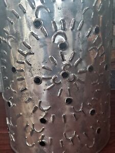 Primitive Hand Tooled Punched Pierced Tin Lantern Candle Shade Cover 13 1 2 