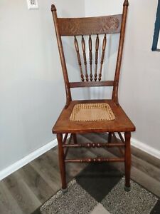 Vintage Victorian Antique Press Back Cane Seat Chair