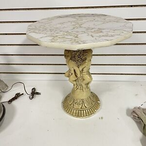 Vintage Faux Marble Table With Cherub Base Plant Stand Hollywood Regency Figural