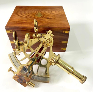 Nautical Brass Sextant With Wooden Box Navigational Instrument Marine Sextant