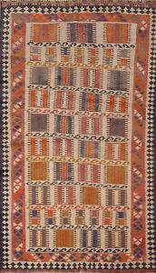 Flat Pile Vegetable Dye Kilim Qashqaii Reversible Rug 4x8 Hand Woven Wool Carpet