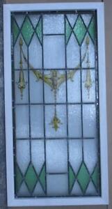 Hand Painted Victorian English Leaded Stained Glass Window 21 3 4 X 43 1 2 