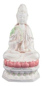 14 5 Fine Porcelain Quan Yin Buddha Sitting On A Lotus Statue Guanyin Kwan 