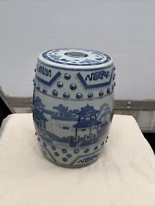 Chinese Canton Blue And White Ceramic Garden Seat Early 20th C 