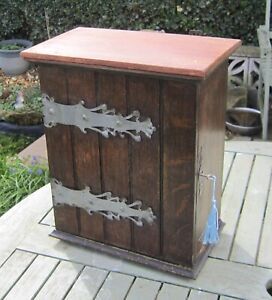 Victorian Oak And Mahogany Arts Crafts Table Cabinet With Lock And Key