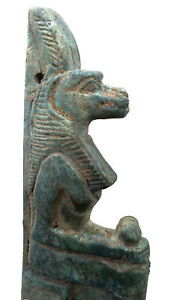 Ancient Egyptian Faience Medieval Rare Tiger Head Faience Statue Amuelt