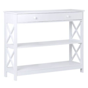 3 Tier Narrow Console Table Wood Entryway End Sofa Table W Storage Drawer White