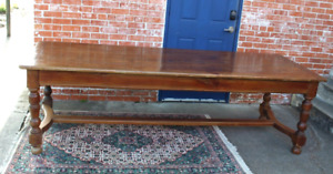 French Antique Oak Wood Farm Table With 1 Drawers