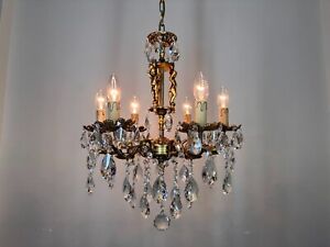 Antique Vintage Brass Crystals Chandelier Lighting With 6 Arms Angels Fixtures