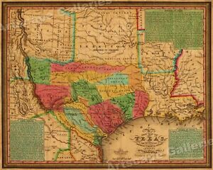 1830s Texas Indian Territory Land Grants Historic Wall Map 24x30