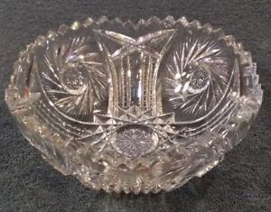 Antique Rare Pattern Abp Edwardian Era True Hand Cut Glass Saw Tooth 8 Bowl
