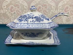 Blue And White Wincanton Woods Ware Soup Tureen And Ladle