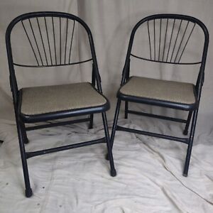 Set Of Two Vintage Durham Folding Metal Office Chair Chairs